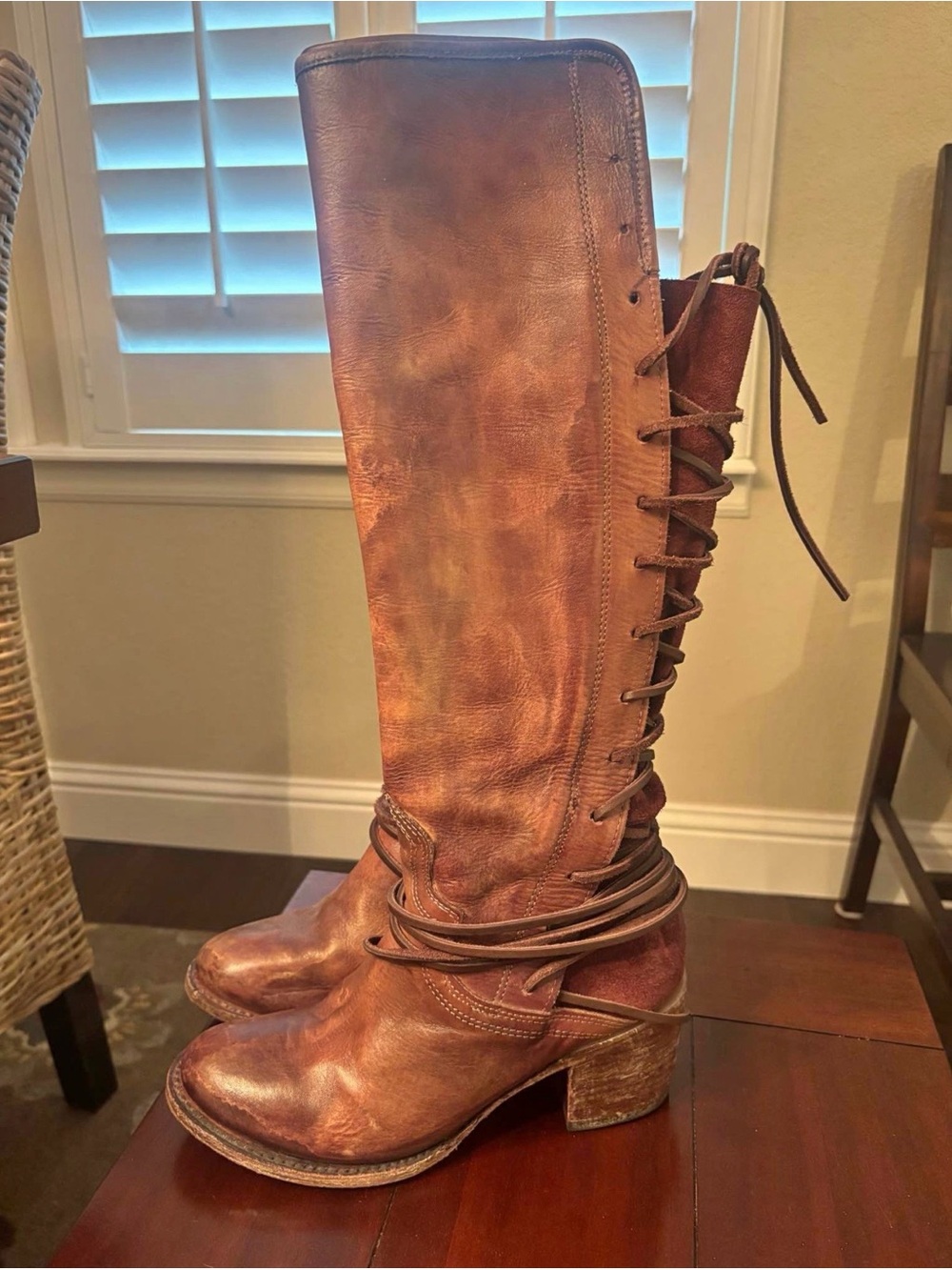 Freebird Coal Knee-High Lace-Up Boots in Brown